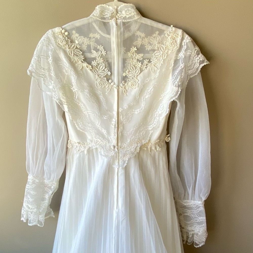Vintage 60s 70s Gunne Sax esque Victorian Style Pleated Skirt Wedding Dress - SZ - Picture 9 of 9
